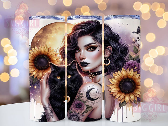 Witchy Black Cat Celestial Tumbler, Celestial Sunflower Cup, Black Cat Moon Wrap, Mystical Cat Sublimation, Gothic Cat Lover Gift, Sun Moon Stars Tumbler, Astrology Cat Design Sublimation SvggirlplusArt 
