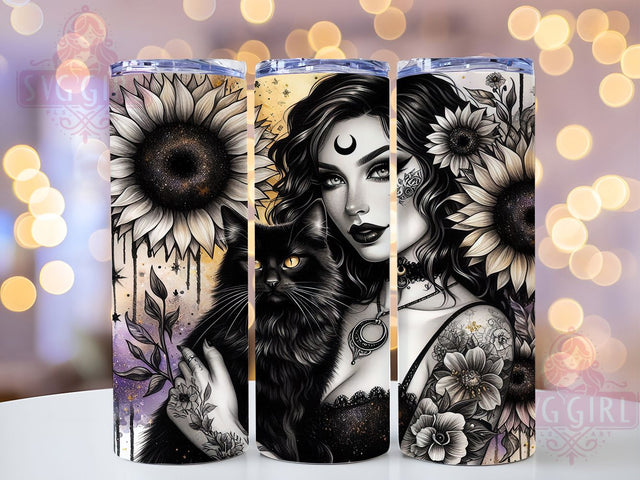 Witchy Black Cat Celestial Tumbler, Celestial Sunflower Cup, Black Cat Moon Wrap, Mystical Cat Sublimation, Gothic Cat Lover Gift, Sun Moon Stars Tumbler, Astrology Cat Design Sublimation SvggirlplusArt 