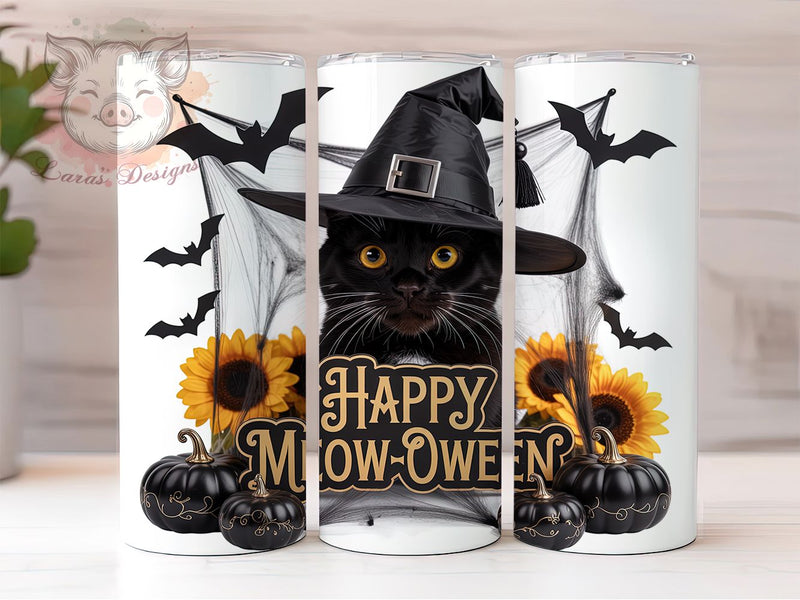 Witchy Black Cat Halloween Tumbler, Spooky Black Cat Cup Wrap, 20Oz Sublimation Design, Cute Witch Coffee Mug, Rustic Autumn Drinkware, Halloween Cat Lover Gift, Trick Or Treat Tumbler Sublimation Lara' s Designs 