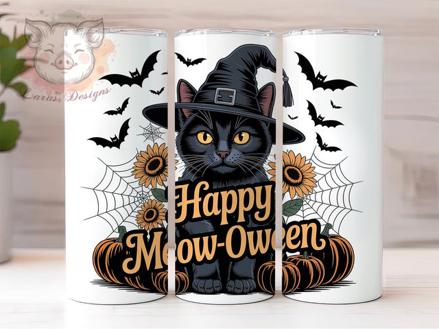 Witchy Black Cat Halloween Tumbler, Spooky Black Cat Cup Wrap, 20Oz Sublimation Design, Cute Witch Coffee Mug, Rustic Autumn Drinkware, Halloween Cat Lover Gift, Trick Or Treat Tumbler Sublimation Lara' s Designs 