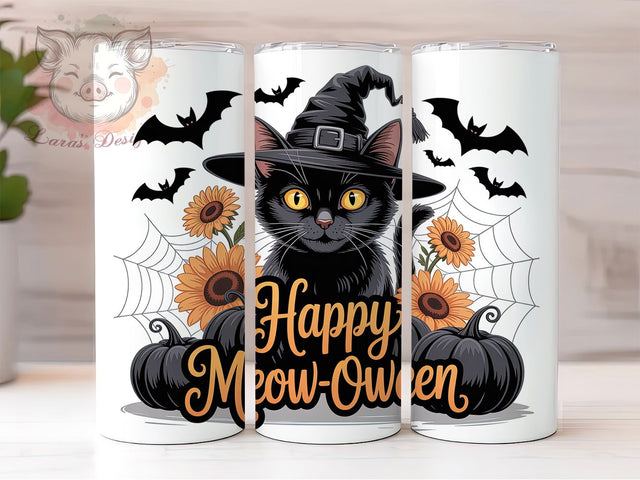Witchy Black Cat Halloween Tumbler, Spooky Black Cat Cup Wrap, 20Oz Sublimation Design, Cute Witch Coffee Mug, Rustic Autumn Drinkware, Halloween Cat Lover Gift, Trick Or Treat Tumbler Sublimation Lara' s Designs 