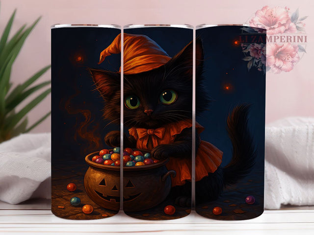 Witchy Black Cat Halloween Tumbler Wrap, Halloween Cat Png, 20oz Skinny Tumbler, Cute Halloween Tumbler, Black Cat Sublimation, Tumbler Design Download, Witchy Vibes Tumbler Sublimation Li Zamperini 