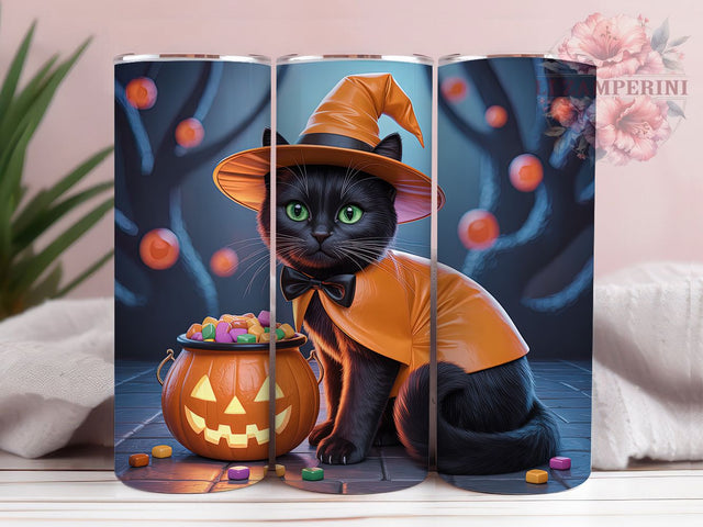 Witchy Black Cat Halloween Tumbler Wrap, Halloween Cat Png, 20oz Skinny Tumbler, Cute Halloween Tumbler, Black Cat Sublimation, Tumbler Design Download, Witchy Vibes Tumbler Sublimation Li Zamperini 