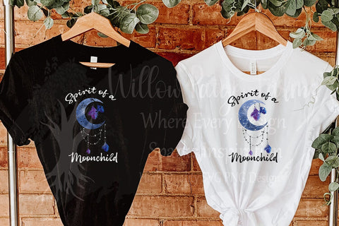 Witchy Boho Spirit of a Moonchild PNG | The Moon Keeps Her Mind | Distressed Crescent Moon & Feathers | Witchy Boho Lunar Art Download Sublimation Willow Paige Farms 