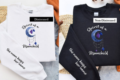 Witchy Boho Spirit of a Moonchild PNG | The Moon Keeps Her Mind | Distressed Crescent Moon & Feathers | Witchy Boho Lunar Art Download Sublimation Willow Paige Farms 