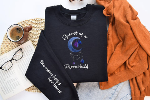 Witchy Boho Spirit of a Moonchild PNG | The Moon Keeps Her Mind | Distressed Crescent Moon & Feathers | Witchy Boho Lunar Art Download Sublimation Willow Paige Farms 