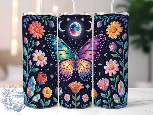 Witchy Butterfly & Mystical Moon Tumbler, Mystical Moon, Crystals And Butterfly, Butterfly Tumbler, 20oz Tumbler Wrap, Skinny Tumbler Png, Sublimation Design Sublimation ToriDesigns 