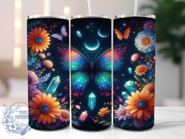 Witchy Butterfly & Mystical Moon Tumbler, Mystical Moon, Crystals And Butterfly, Butterfly Tumbler, 20oz Tumbler Wrap, Skinny Tumbler Png, Sublimation Design Sublimation ToriDesigns 