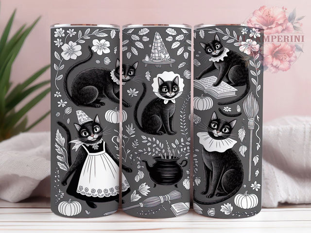 Witchy Cat Cottage Tumbler, Black Cat Seamless Wrap, 20oz Tumbler Sublimation, Spooky Fall Cottage Design, Witchy Cat Sublimation, Haunted House Tumbler, Cozy Halloween Wrap Sublimation Li Zamperini 