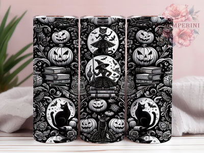 Witchy Cat Cottage Tumbler, Black Cat Seamless Wrap, 20oz Tumbler Sublimation, Spooky Fall Cottage Design, Witchy Cat Sublimation, Haunted House Tumbler, Cozy Halloween Wrap Sublimation Li Zamperini 