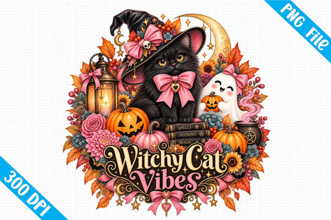 Witchy Cat Vibes Sublimation PNG Sublimation Craftlabsvg24 