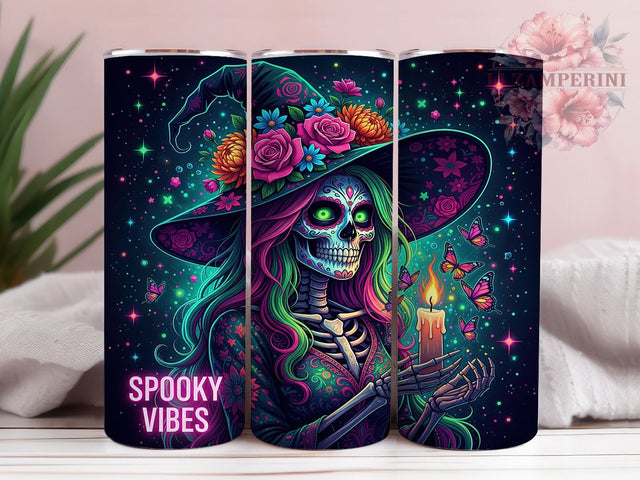 Witchy Celestial Magical Halloween Tumbler, Spooky Vibes Wrap, Celestial Spell Design, 20Oz Skinny Tumbler, Witch Mama Sublimation, Green Floral Drinkware, Magical Halloween Tumbler Sublimation Li Zamperini 