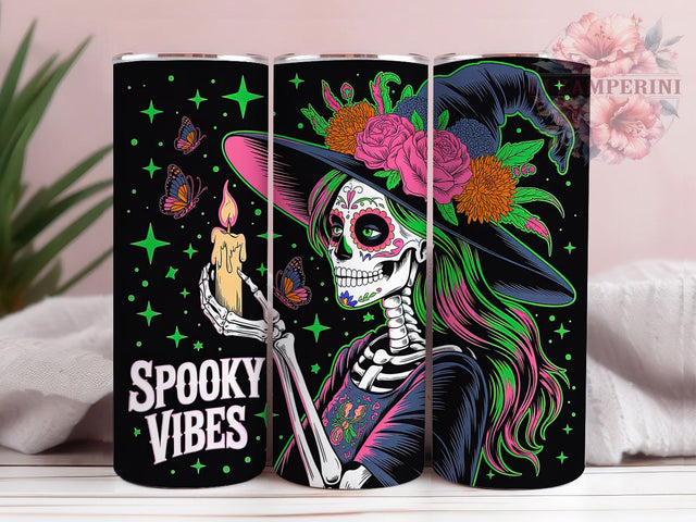 Witchy Celestial Magical Halloween Tumbler, Spooky Vibes Wrap, Celestial Spell Design, 20Oz Skinny Tumbler, Witch Mama Sublimation, Green Floral Drinkware, Magical Halloween Tumbler Sublimation Li Zamperini 