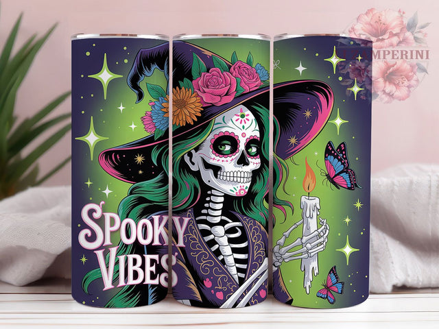 Witchy Celestial Magical Halloween Tumbler, Spooky Vibes Wrap, Celestial Spell Design, 20Oz Skinny Tumbler, Witch Mama Sublimation, Green Floral Drinkware, Magical Halloween Tumbler Sublimation Li Zamperini 