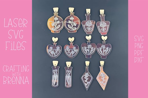 Witchy Floral Potion Bottle Earring BUNDLE Laser SVG SVG Crafting With Brenna 