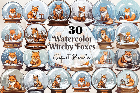 Witchy Foxes Clipart Bundle Sublimation Regulrcrative 