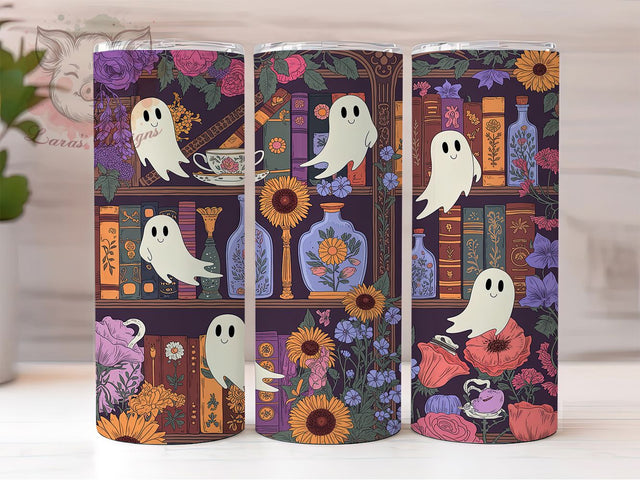 Witchy Ghost Potions Halloween Tumbler, Potions Mug, Halloween Bookshelf, Cozy Gothic Decor, 20Oz Tumbler Wrap, Sublimation Design, Witchy Floral Art Sublimation Lara' s Designs 