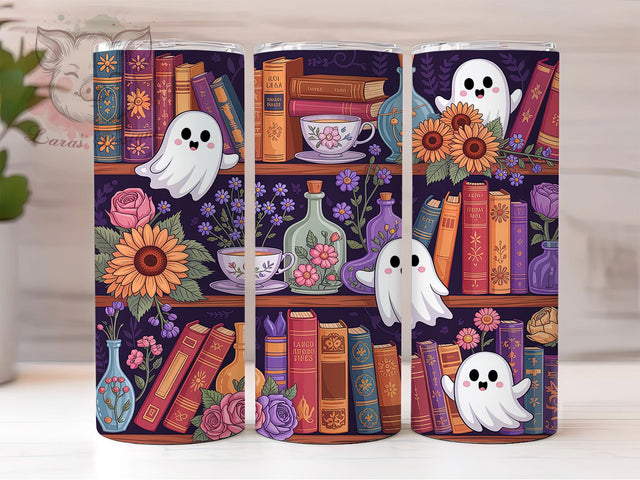 Witchy Ghost Potions Halloween Tumbler, Potions Mug, Halloween Bookshelf, Cozy Gothic Decor, 20Oz Tumbler Wrap, Sublimation Design, Witchy Floral Art Sublimation Lara' s Designs 