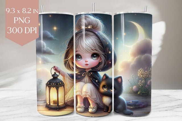 Witchy Girl & Black Cat Tumbler Wrap Sublimation BijouBay 