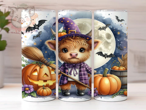 Witchy Halloween Highland Cow 20 oz Skinny Tumbler Sublimation Design, Straight & Tapered Tumbler Png, Baby Highland Cow Tumbler Png, Digital Download PNG Sublimation Lara' s Designs 