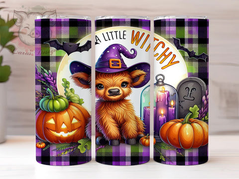 Witchy Halloween Highland Cow 20 oz Skinny Tumbler Sublimation Design, Straight & Tapered Tumbler Png, Highland Cow Tumbler Png, Digital Download PNG Sublimation Lara' s Designs 