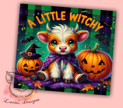Witchy Halloween Highland Cow 20 oz Skinny Tumbler Sublimation Design, Straight & Tapered Tumbler Png, Highland Cow Tumbler Png, Digital Download PNG Sublimation Lara' s Designs 