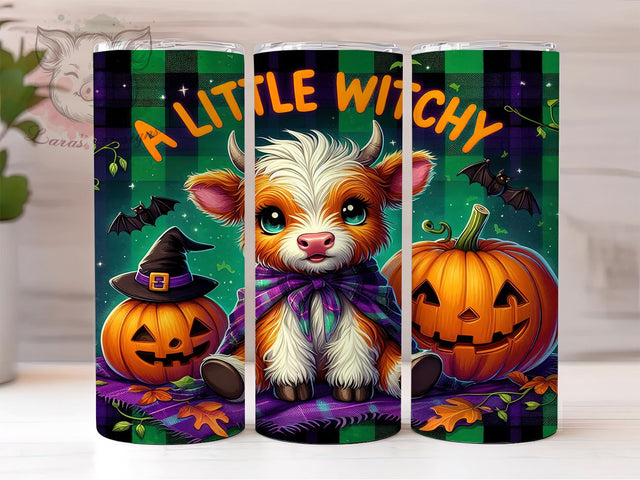Witchy Halloween Highland Cow 20 oz Skinny Tumbler Sublimation Design, Straight & Tapered Tumbler Png, Highland Cow Tumbler Png, Digital Download PNG Sublimation Lara' s Designs 