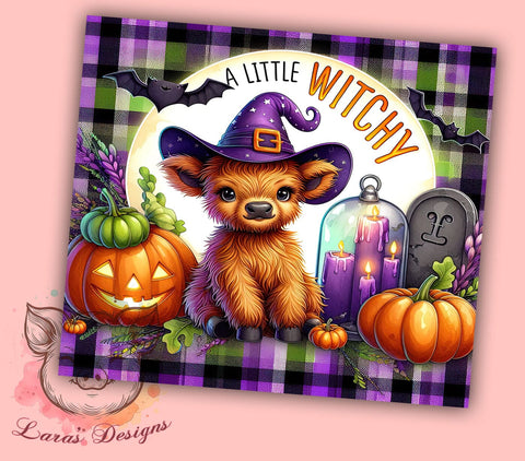 Witchy Halloween Highland Cow 20 oz Skinny Tumbler Sublimation Design, Straight & Tapered Tumbler Png, Highland Cow Tumbler Png, Digital Download PNG Sublimation Lara' s Designs 