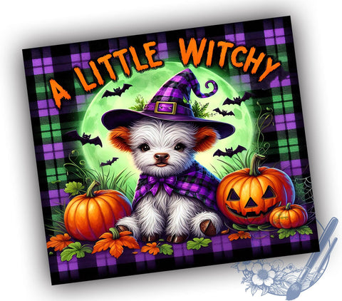 Witchy Halloween Highland Cow 20oz Skinny Tumbler PNG, Highland Cow Tumbler Sublimation Wrap, Straight & Tapered Tumbler Wrap, Instant Digital Download Sublimation ToriDesigns 