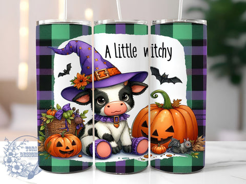 Witchy Halloween Highland Cow 20oz Skinny Tumbler PNG, Highland Cow Tumbler Sublimation Wrap, Straight & Tapered Tumbler Wrap, Instant Digital Download Sublimation ToriDesigns 