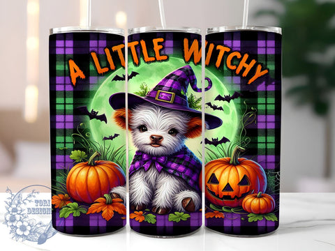 Witchy Halloween Highland Cow 20oz Skinny Tumbler PNG, Highland Cow Tumbler Sublimation Wrap, Straight & Tapered Tumbler Wrap, Instant Digital Download Sublimation ToriDesigns 