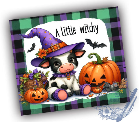Witchy Halloween Highland Cow 20oz Skinny Tumbler PNG, Highland Cow Tumbler Sublimation Wrap, Straight & Tapered Tumbler Wrap, Instant Digital Download Sublimation ToriDesigns 