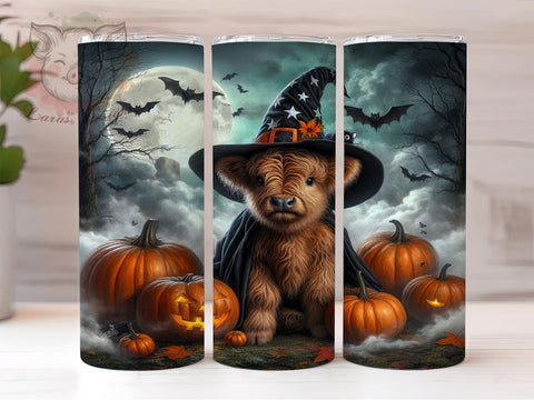 Witchy Halloween Highland Cow 20oz Tumbler Png, Straight & Tapered Tumbler Png, Highland Cow Tumbler Png, Digital Download PNG Sublimation Lara' s Designs 
