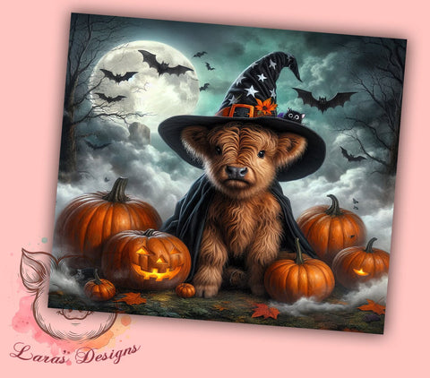 Witchy Halloween Highland Cow 20oz Tumbler Png, Straight & Tapered Tumbler Png, Highland Cow Tumbler Png, Digital Download PNG Sublimation Lara' s Designs 