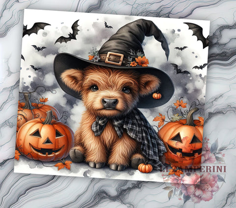 Witchy Halloween Highland Cow 20oz Tumbler Wrap PNG, Highland Cow Tumbler Png, Straight & Tapered Tumbler Wrap, Instant Digital Download Sublimation Li Zamperini 
