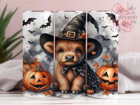Witchy Halloween Highland Cow 20oz Tumbler Wrap PNG, Highland Cow Tumbler Png, Straight & Tapered Tumbler Wrap, Instant Digital Download Sublimation Li Zamperini 