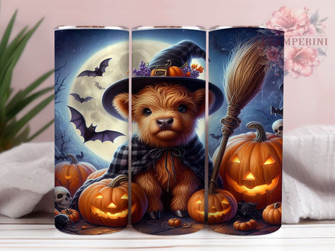 Witchy Halloween Highland Cow 20oz Tumbler Wrap PNG, Highland Cow Tumbler PNG Sublimation Design, Straight & Tapered Tumbler Wrap, Instant Digital Download Sublimation Li Zamperini 
