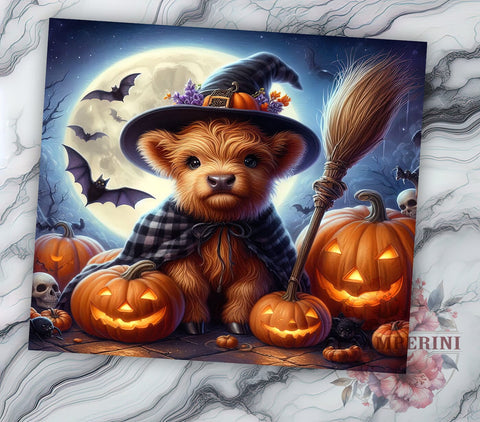Witchy Halloween Highland Cow 20oz Tumbler Wrap PNG, Highland Cow Tumbler PNG Sublimation Design, Straight & Tapered Tumbler Wrap, Instant Digital Download Sublimation Li Zamperini 