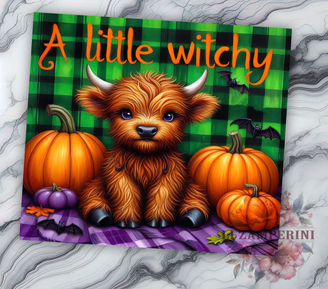 Witchy Halloween Highland Cow 20oz Tumbler Wrap PNG, Highland Cow Tumbler PNG Sublimation Design, Straight & Tapered Tumbler Wrap, Instant Digital Download Sublimation Li Zamperini 