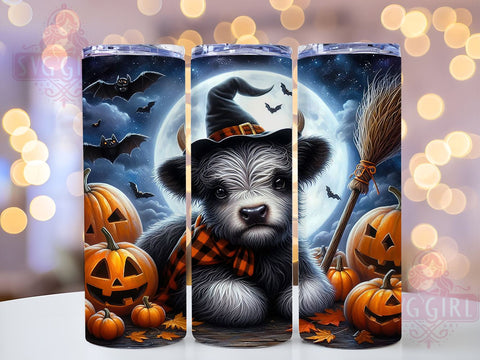 Witchy Halloween Highland Cow 20oz Tumbler Wrap Sublimation Design, Straight Tapered Tumbler Wrap, Highland Cow Tumbler Png, Instant Digital Download Sublimation SvggirlplusArt 