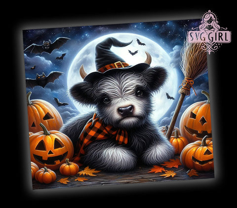 Witchy Halloween Highland Cow 20oz Tumbler Wrap Sublimation Design, Straight Tapered Tumbler Wrap, Highland Cow Tumbler Png, Instant Digital Download Sublimation SvggirlplusArt 
