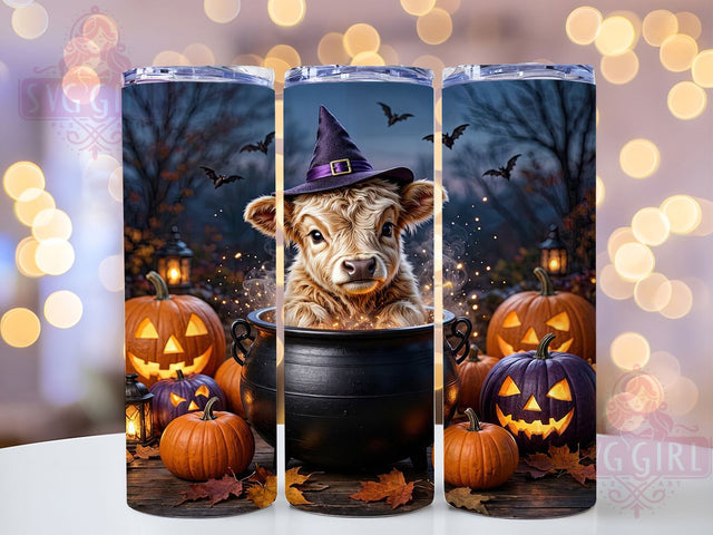 Witchy Highland Calf 20oz Tumbler, Highland Calf, Witchy Theme, Halloween Style, Rustic Charm, Whimsical Aesthetic, 20oz Wrap, Sublimation Tumbler Sublimation SvggirlplusArt 