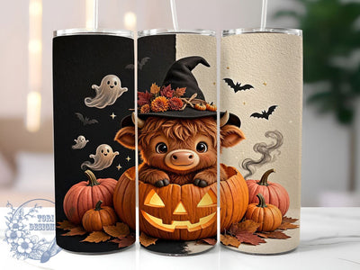 Witchy Highland Cow 20oz Tumbler, Witchy highland cow, Highland cow tumbler, 20oz skinny tumbler, Cute cow design, Halloween tumbler wrap, Sublimation halloween design, Witchy cow pattern Sublimation ToriDesigns 