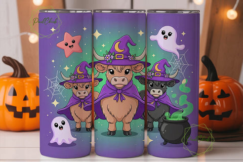 Witchy Highland Cow 20oz Tumbler Wrap Sublimation PixelChick 