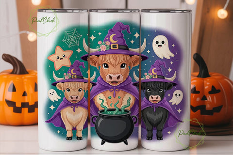 Witchy Highland Cow 20oz Tumbler Wrap Sublimation PixelChick 