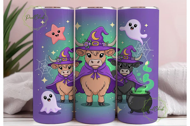 Witchy Highland Cow 20oz Tumbler Wrap Sublimation PixelChick 