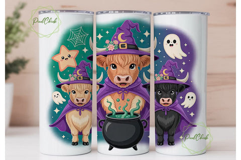 Witchy Highland Cow 20oz Tumbler Wrap Sublimation PixelChick 