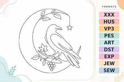 Witchy Moon Bird Hallowen Embroidery Design Embroidery/Applique DESIGNS sg embroidery 