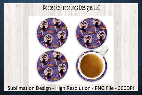 Witchy Moon Time, Halloween 20oz Straight Tumbler Wrap, Car Coaster Set, Sublimation PNG, Digital Download Sublimation Keepsake Treasures Designs LLC. 
