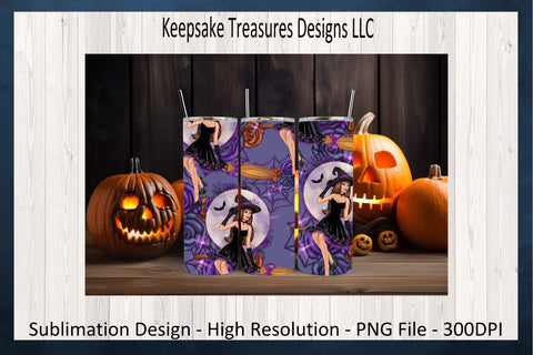 Witchy Moon Time, Halloween 20oz Straight Tumbler Wrap, Car Coaster Set, Sublimation PNG, Digital Download Sublimation Keepsake Treasures Designs LLC. 